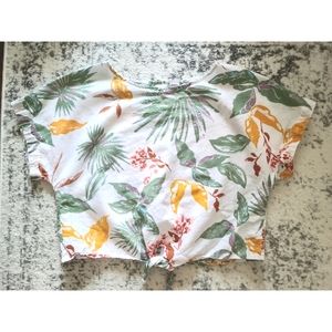 Gap White Tropical Print Tie-Front Shirt